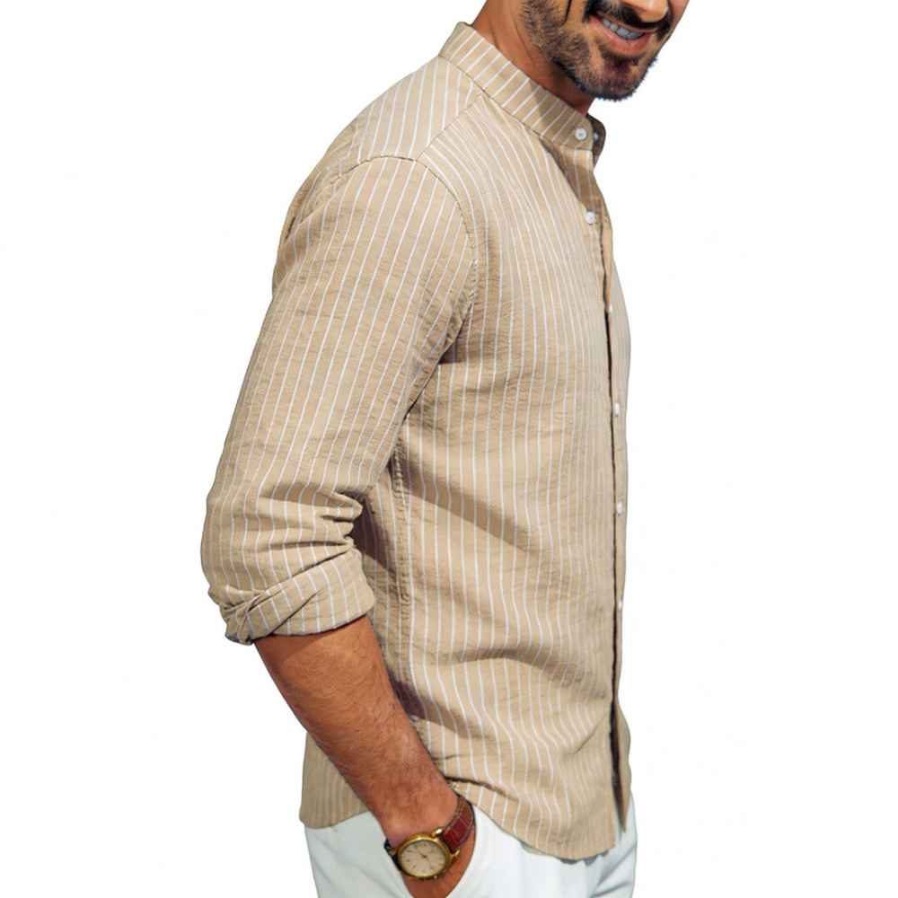 Casual Loose Linen Shirt Dress - Mens Stand Collar Linen Shirt Long