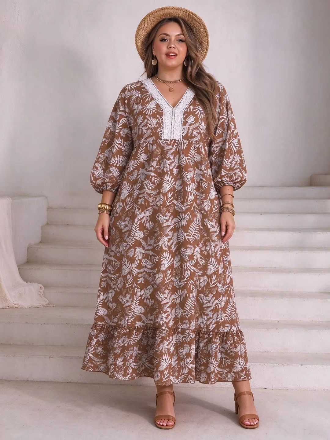 Plus Size Women Leaf Floral Ma - Boho Summer Beach Maxi Dress 评论和价格