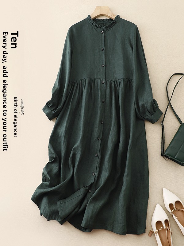 Casual Loose Cotton Linen Long - Casual Loose Linen Shirt Dress 评论和价格