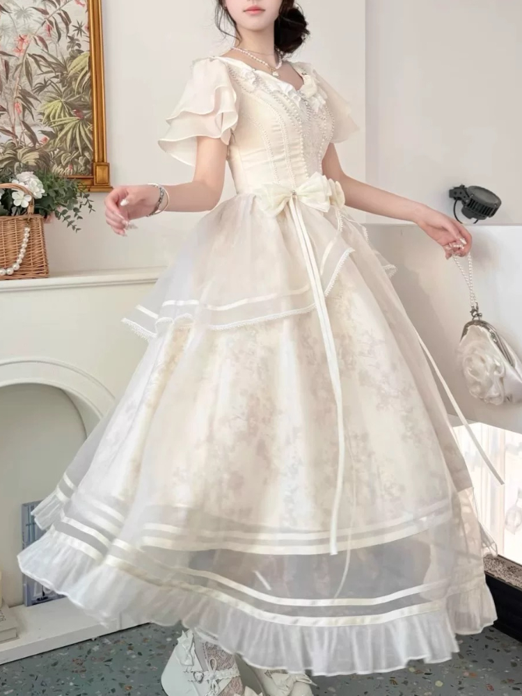 Forest Style Sweet Vintage Bow - French Vintage Floral Midi Dress 评论和价格