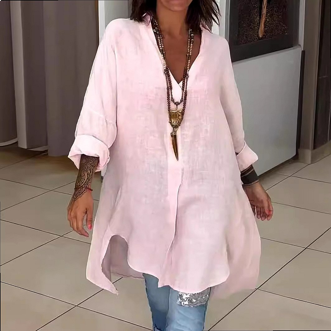Women's Linen Shirt Dress Loos - Casual Loose Linen Shirt Dress 评论和价格