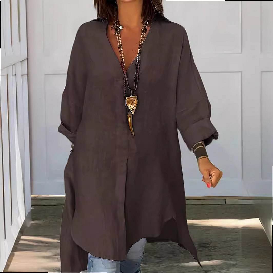 Women's Linen Shirt Dress Loos - Casual Loose Linen Shirt Dress 评论和价格