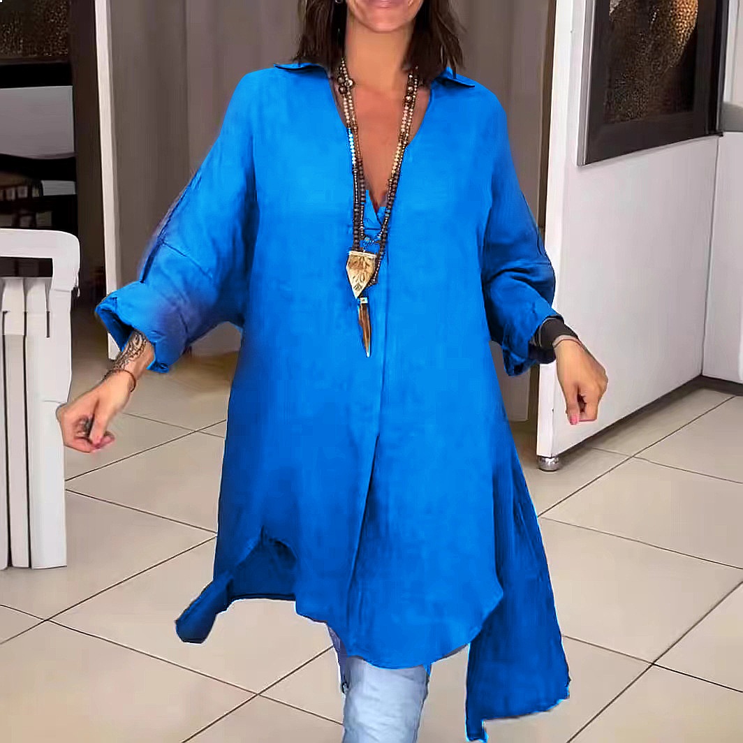 Women's Linen Shirt Dress Loos - Casual Loose Linen Shirt Dress 评论和价格