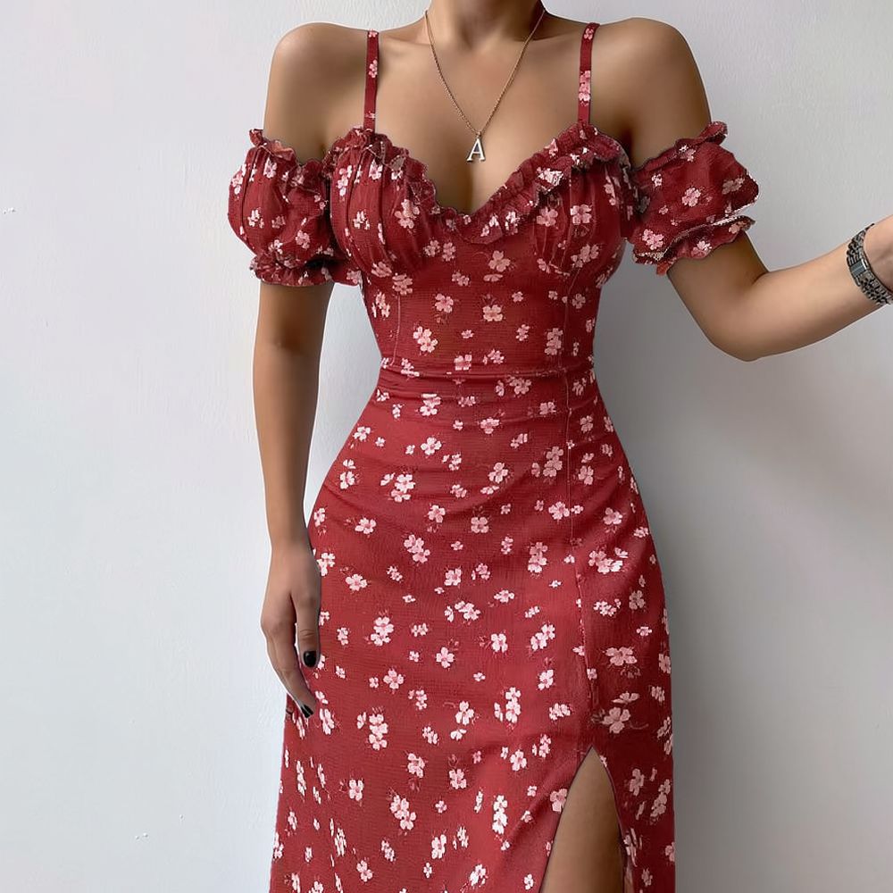 Women Summer Floral Dress Fren - French Vintage Floral Midi Dress 评论和价格
