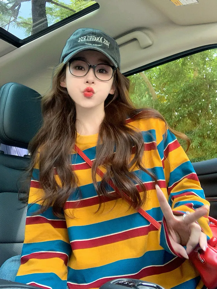 Women Color Block Striped Long - Blouses 评论和价格