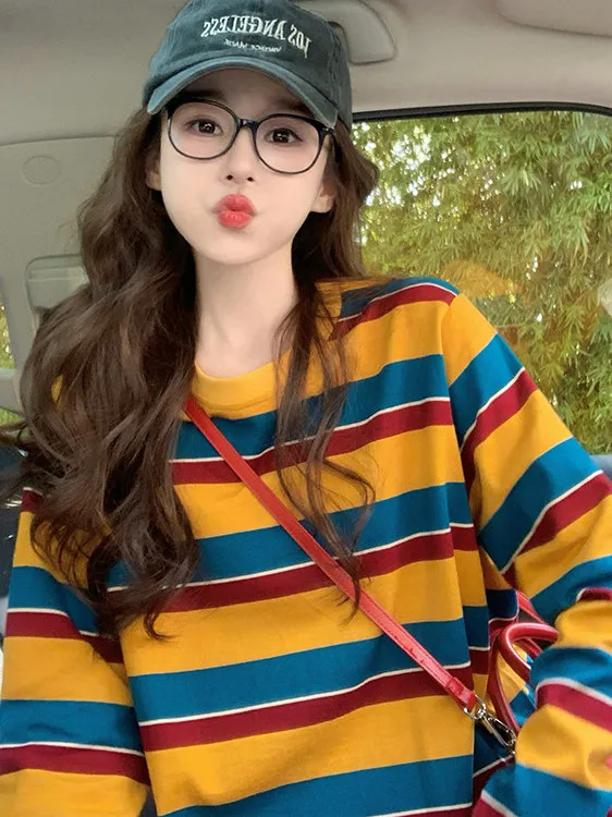 Women Color Block Striped Long - Blouses 评论和价格