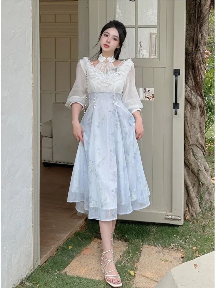 Elelgant Women Summer French V - French Vintage Floral Midi Dress 评论和价格