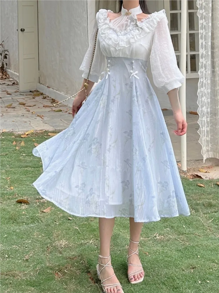 Elelgant Women Summer French V - French Vintage Floral Midi Dress 评论和价格