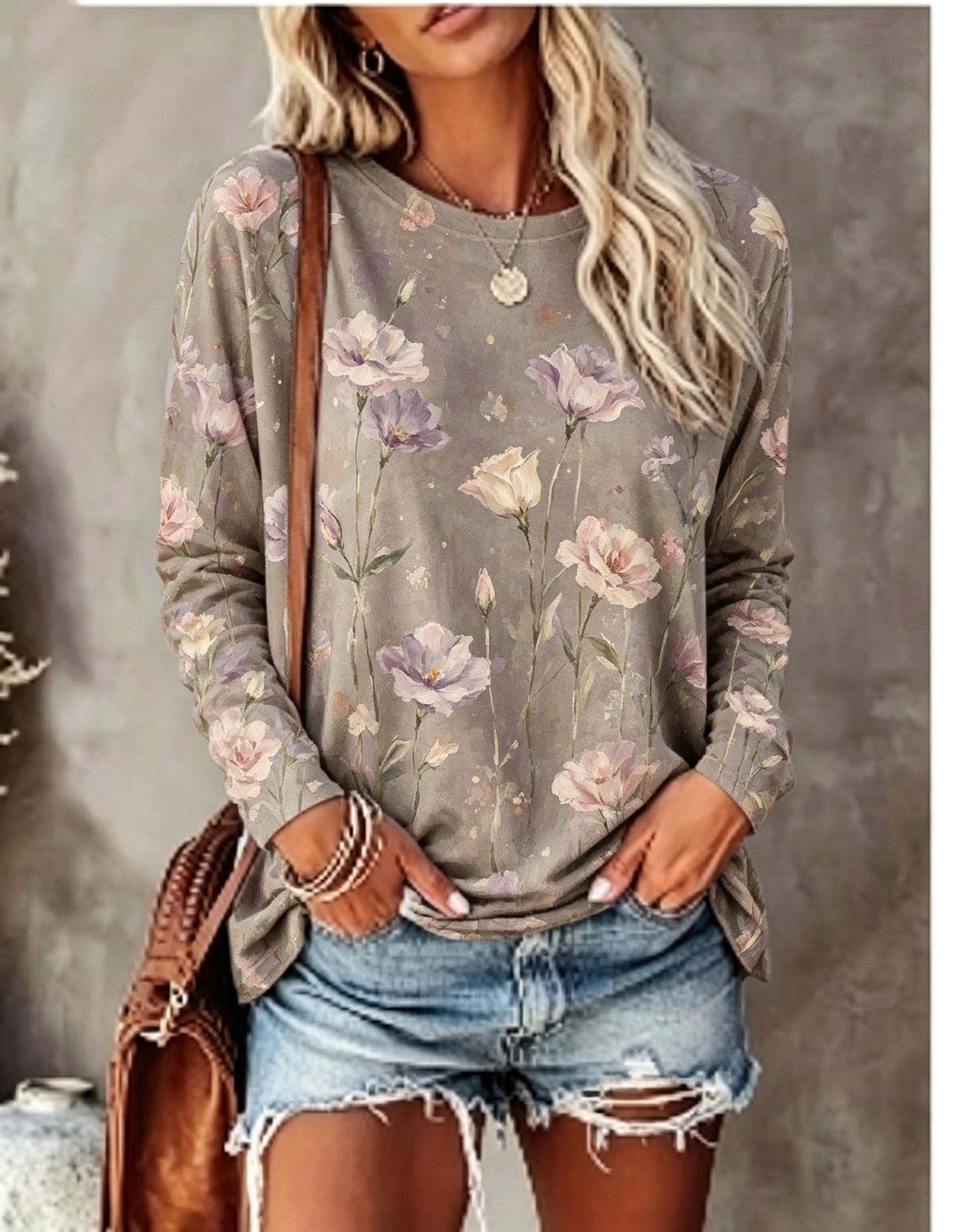 Women Long Sleeve T‑Shirt Oil  - Blouses 评论和价格