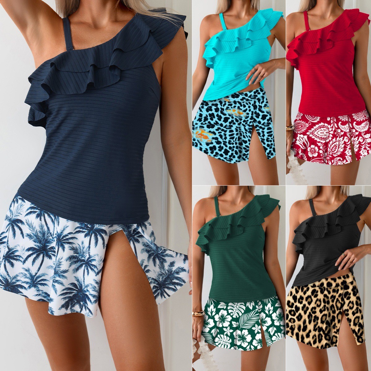 Woman Tankini Swimwear Sleevel - Skirts 评论和价格