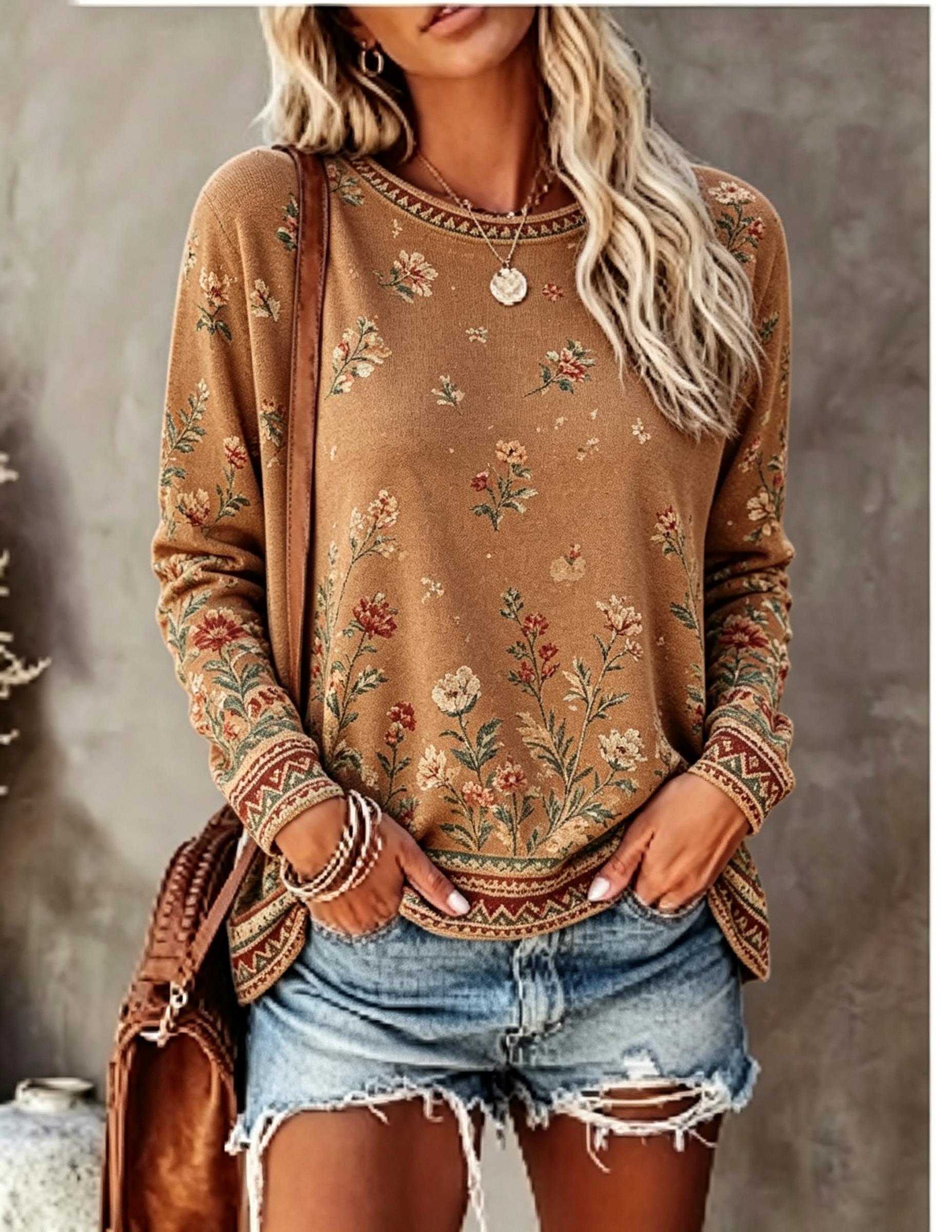 Women Crew Neck Long Sleeve T‑ - Blouses 评论和价格