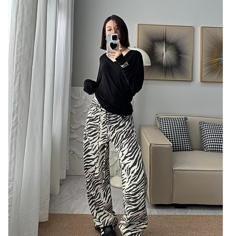 Zebra Pattern Women Jeans Vint - Jeans 评论和价格